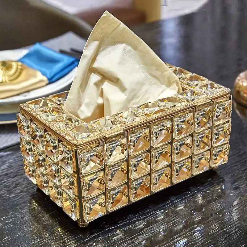 

Crystal Gold Tissue Box Holder Crystal Cube Napkin Dispenser Bedroom Office Hotel Cafe Coffee House Bar Silver Rose Gold