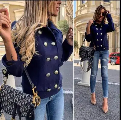 Женские зимние куртки двубортные короткие пальто Верхняя одежда с отложным воротником пальто Casaco Feminino