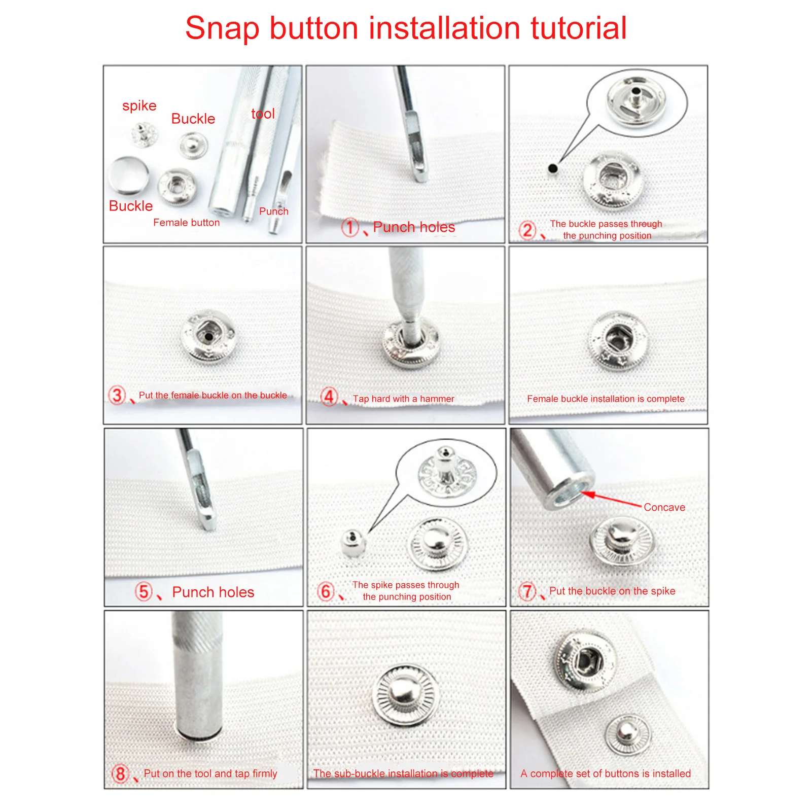 

Dropshipping 240 Pcs/Set Double Cap Rivets Press Studs Buttons Rings Snap Fasteners Metal Grommet Leather Rivets Tool Kit Pliers