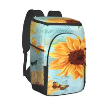Refrigerator Bag Watercolor Sunflowers Butterflies Scraps Soft Large Insulated Cooler Backpack Thermal Fridge Travel Beach