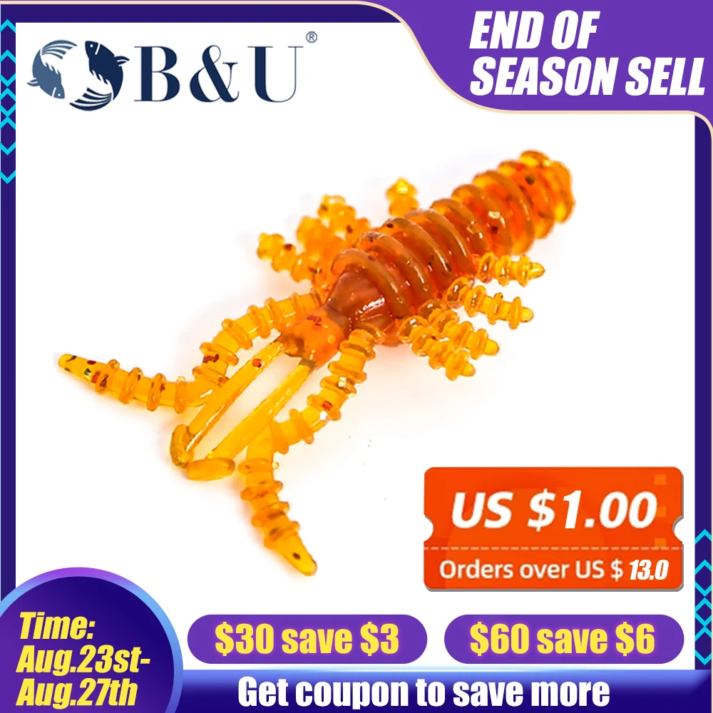 Мягкая рыболовная приманка B & U 40 мм в виде креветки для окуня форели круги