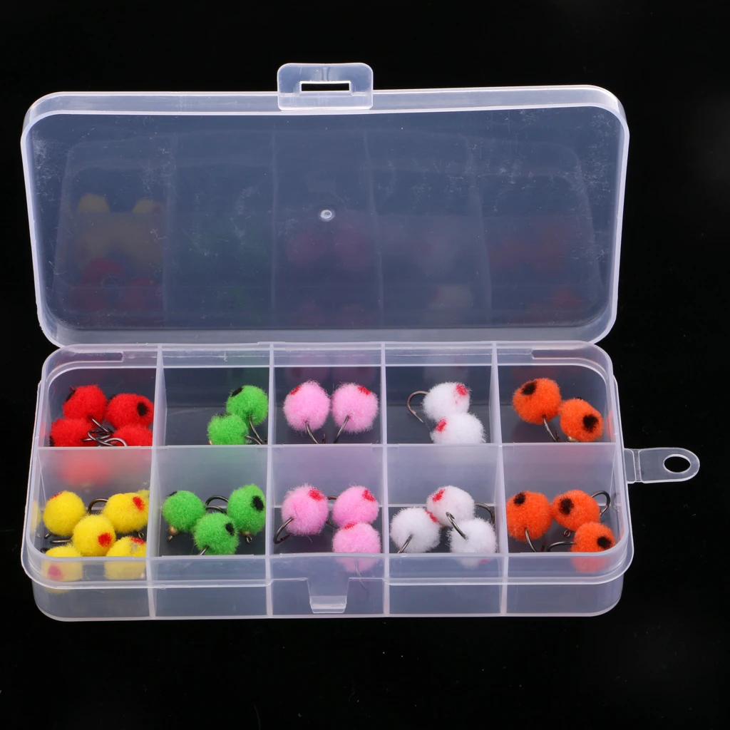 

36pcs Brass Beadhead 6 Colors Egg Fly Glo Bug Fly Fishing Flies Size #12