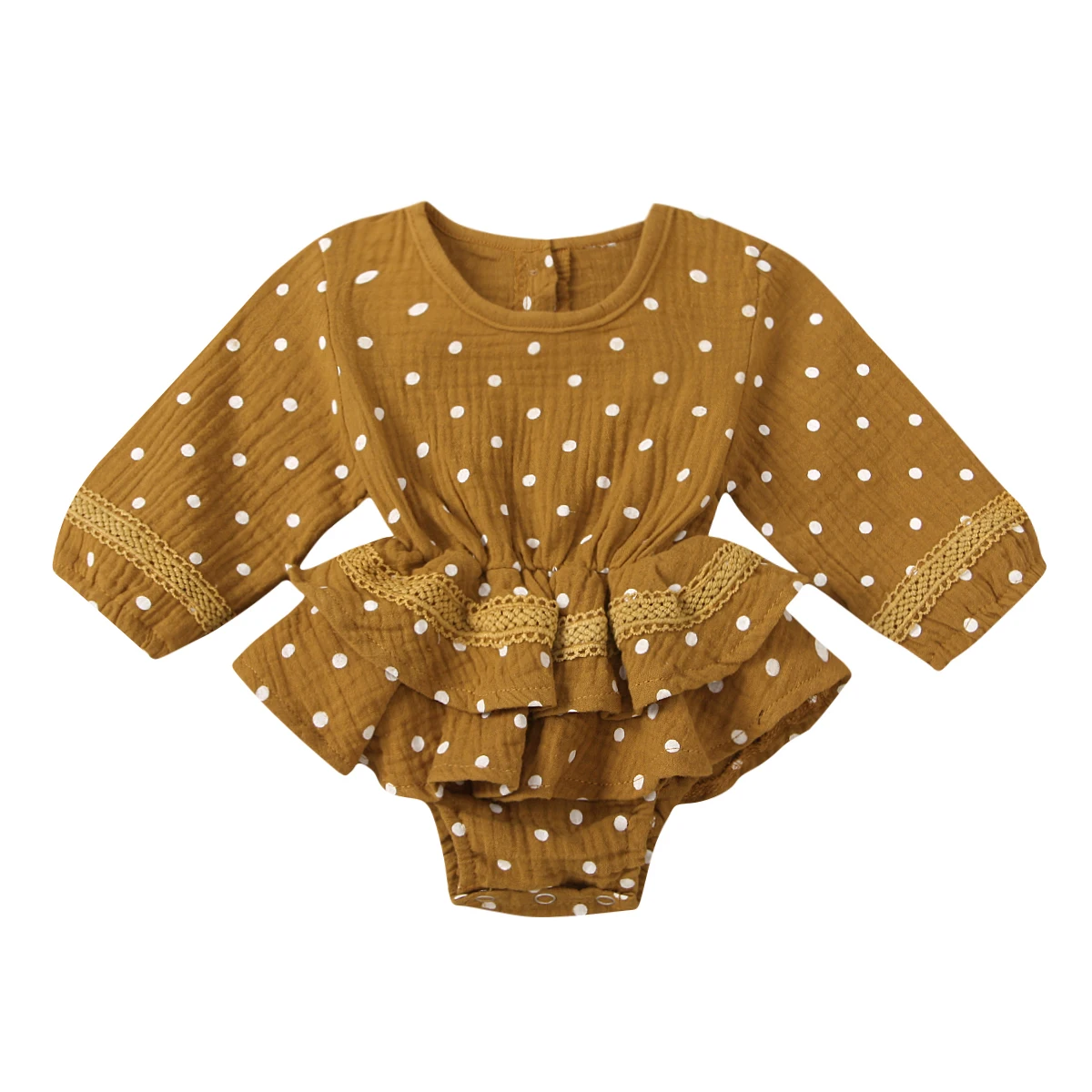 2021 0-24M Newborn Baby Girl Playsuit Dress Spring Summer Boho Dot Print Long Sleeve Ruffle Tutu Romper Dress One Piece