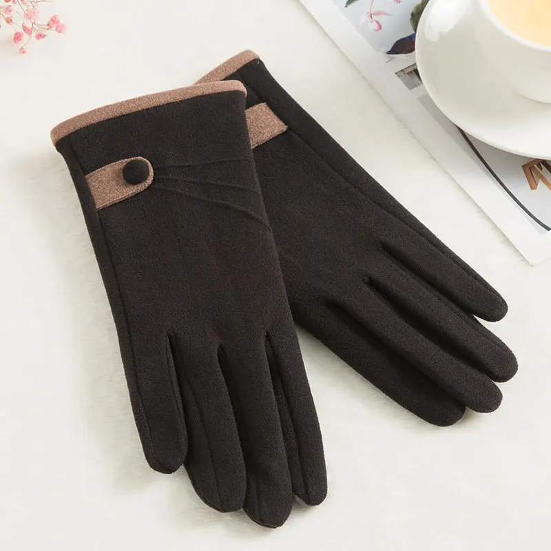 

New Winter Female Warm Cashmere Cute thick Plush Wrist Mittens Women Touch Screen Driving Ski Outdoor Gloves