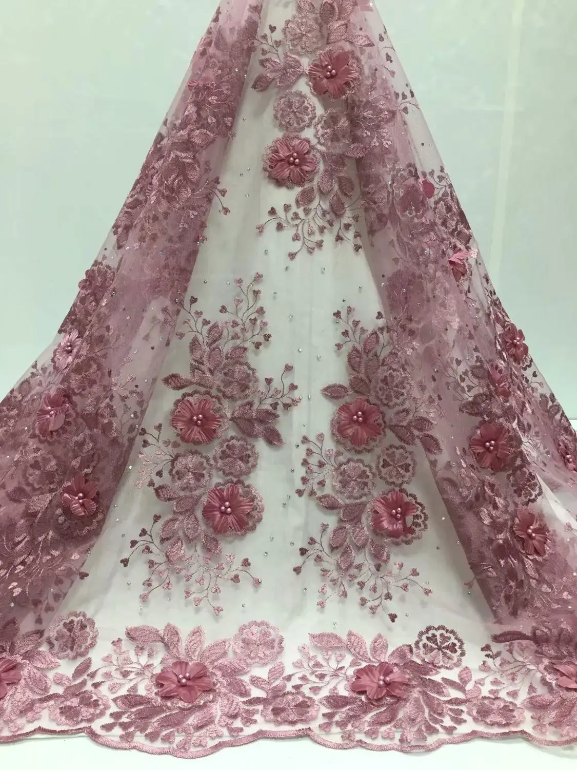 Африканская кружевная ткань 2020 камней высокое качество розовое 3D кружево