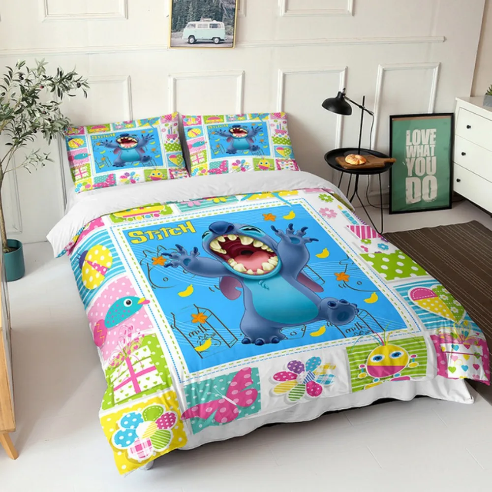

Cute Rainbow Lilo & Stitch Laughing Bedding Set Twin Queen Bedclothes Duvet Cover Set Pillowcase Children Adult Boys Girls Gift