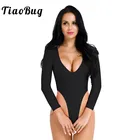 Женское цельное нижнее белье, одноцветные стринги с длинными рукавами и высоким вырезом, монокини, пикантное нижнее белье