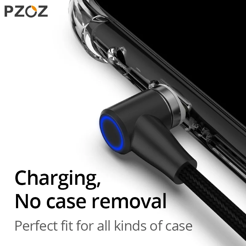 Магнитный кабель PZOZ 90 градусов usb c Micro usb type C для быстрой зарядки, магнитное зарядное устройство Microusb type-C для iphone Xs MAX xiaomi usb-c