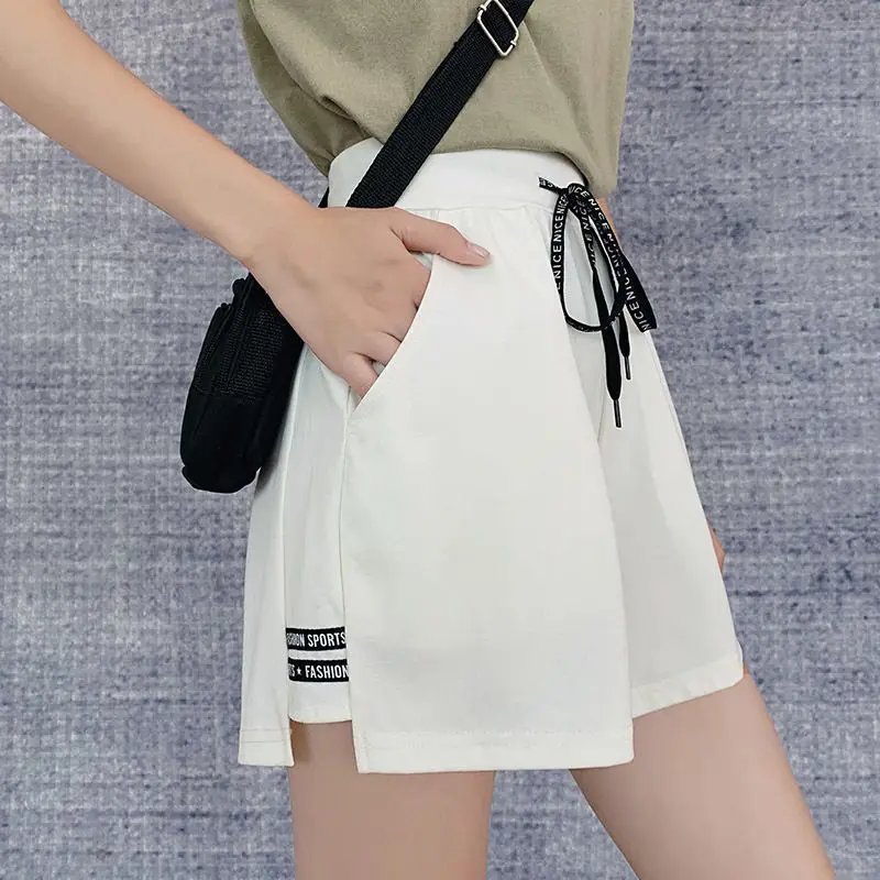 

Новинка 2021, женские спортивные шорты, однотонные свободные подходящие ко всему модная одежда, тонкие брюки большого размера для студентов