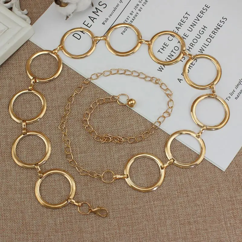 

Women Lady Korean Style Fashion Elegant Waist Chain Metal Round Ring Waist Strap