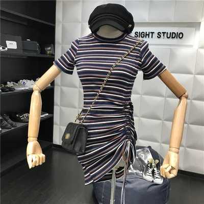 Женское облегающее платье на завязках Клубное Короткое с круглым вырезом и