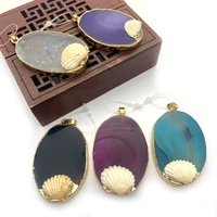 1pcnatural stone agate pendant oval necklace electroplating diy design charms jewelry making earrings bracelet woman accessories