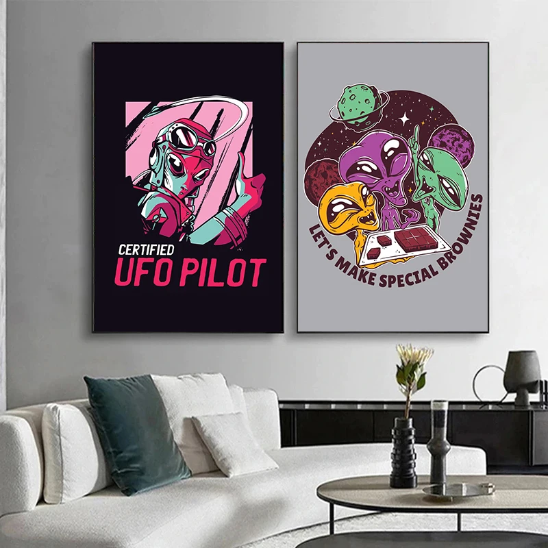 Винтажные Мультяшные постеры Инопланетянин холст живопись абстрактные принты