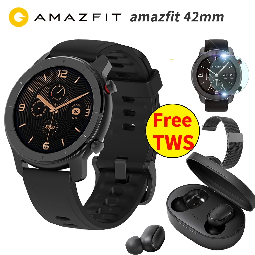 black 42mm N black 【5atm】 глобальная версия Amazfit GTR 42 мм умные часы gps часы 12 дней Срок службы батареи управление музыкой 1," AMOLED для Xiaomi Android IOS - Цвет: black 42mm N black
