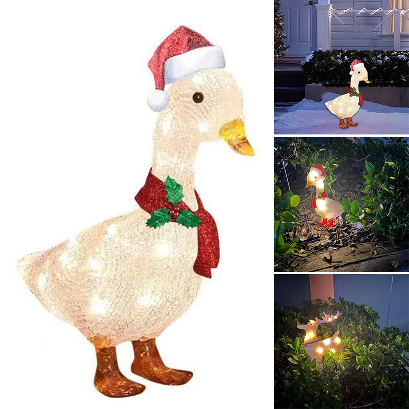 

2021 New1pcs Lights-Up Duck/Deer Christmas Decor Glowing Animal with Scarf Statues with Scarf Outdoor Yard Garden Ornament Drop