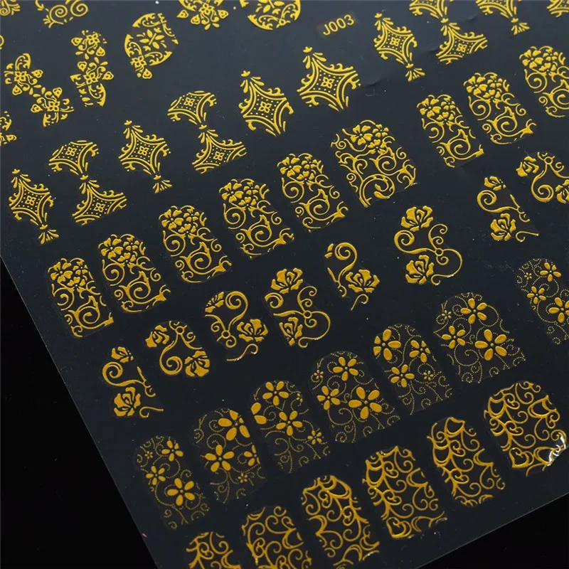 1 Sheet Silver Gold 3D Nail Stickers Creative Metallic Flowers Design Manicure DIY Patch Beauty Makeup Accessories | Красота и