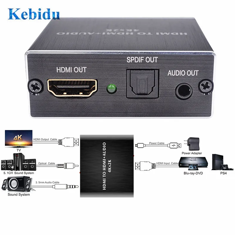 Аудиоадаптер KEBIDU AY78 HDMI-совместим с оптическим TOSLINK /SPDIF + 3 5 мм | Электроника
