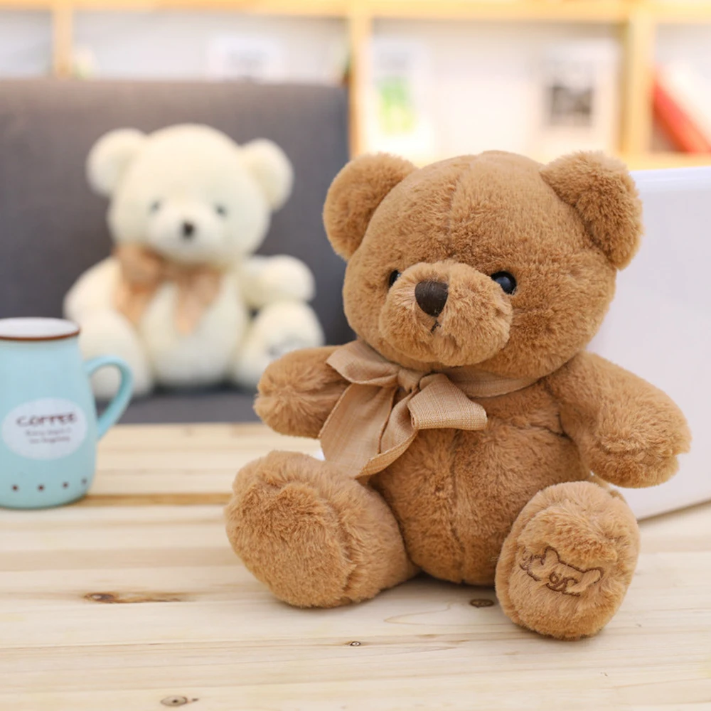 

Fluffy Adorable Soft Brown and White Stuffed Teddy Bear Plush Toys with Bows Classical Gifts for Kids and Girls Room Decoration