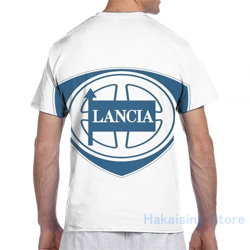 Футболка Lancia с логотипом (синий) для мужчин и женщин модная футболка со сплошным