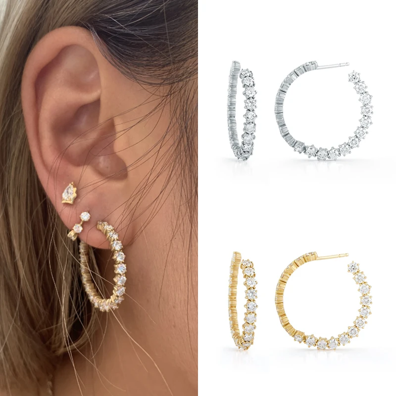 CRMYA сверкающие кристаллы фианиты золотые бриллиантовые серьги для женщин