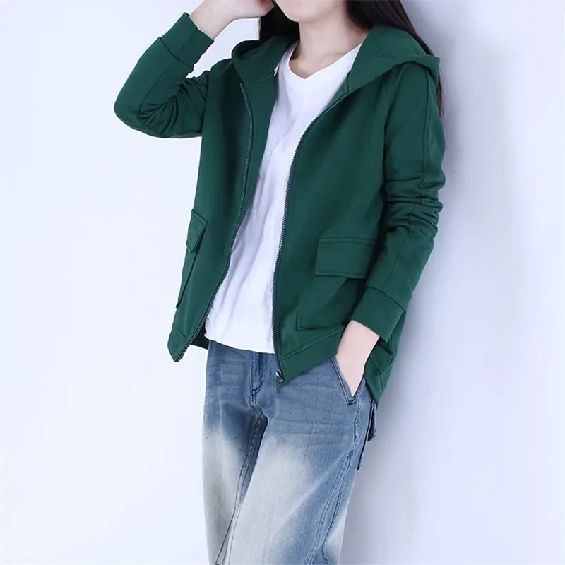 Женская Весенняя тонкая модная куртка с капюшоном черная однотонная верхняя