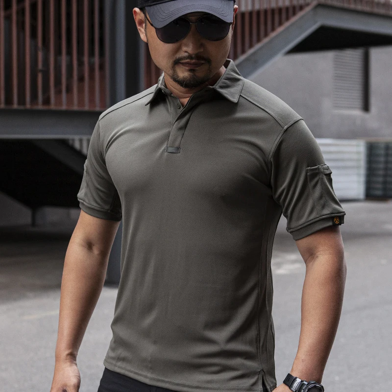 

Men's Outdoor Tactical Military T-shirt Breathable Army Combat T Shirt Quick Dry Hunting Camping Hiking Tees Lapel Short Sleeve