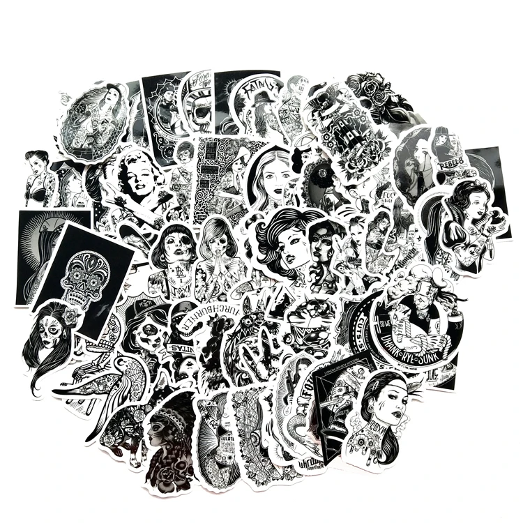 68 шт. черно белые татуировки для девочек ПВХ водонепроницаемые сексуальные