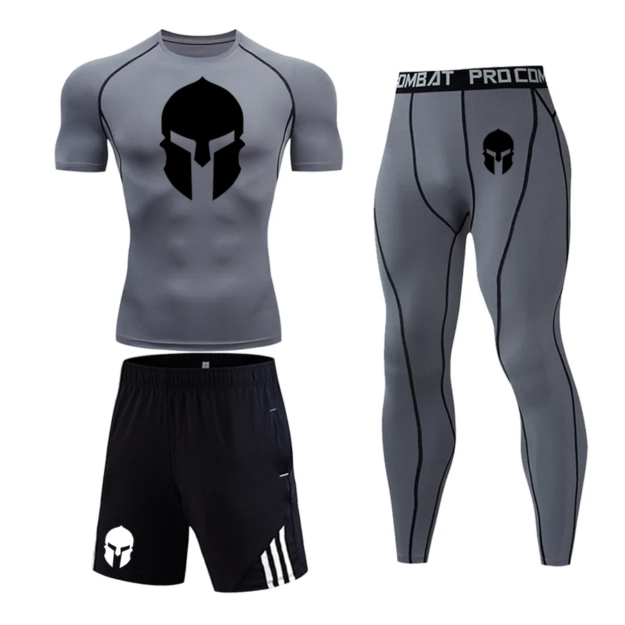

Hot Spartan-Men's Short Sleeve Summer Running T-Shirt Gym Elastic Workout Sports Compression Quick Drying Outdoor Cycling Set