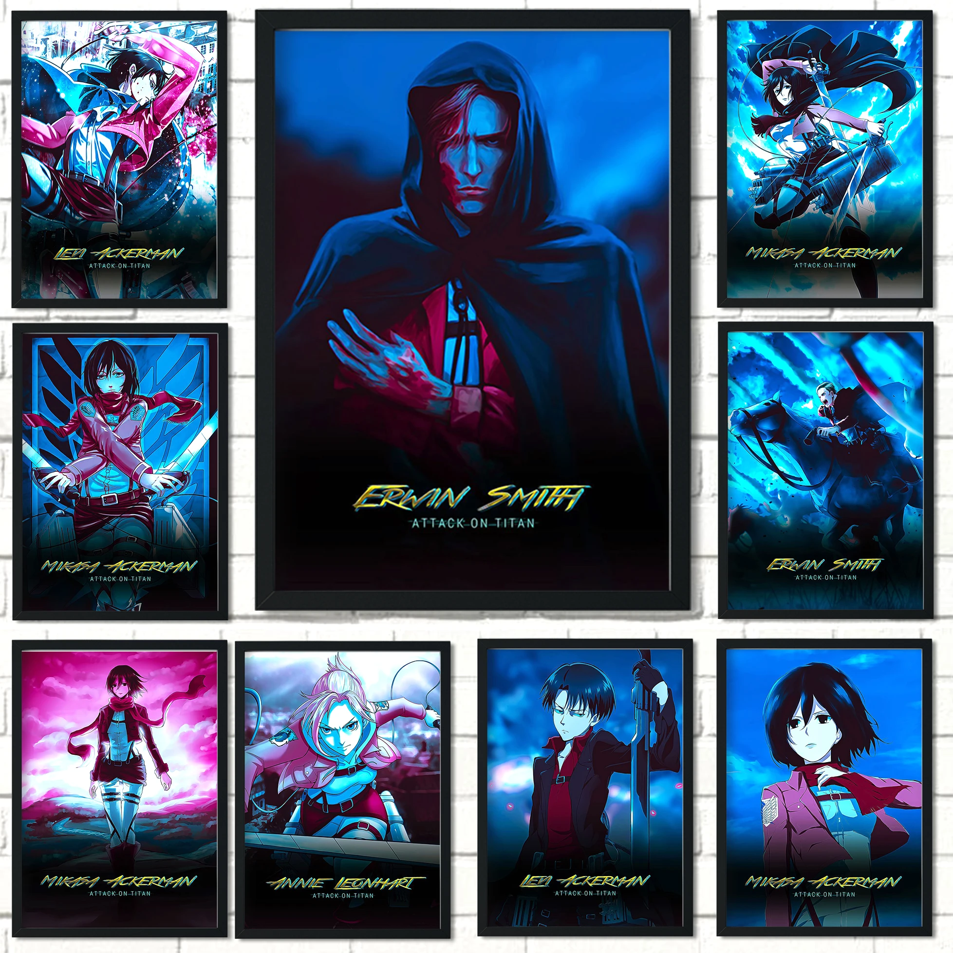 Плакат в стиле вейпорвейв Эрен джаджер/Микаса из аниме атака на Титанов 80-х годов