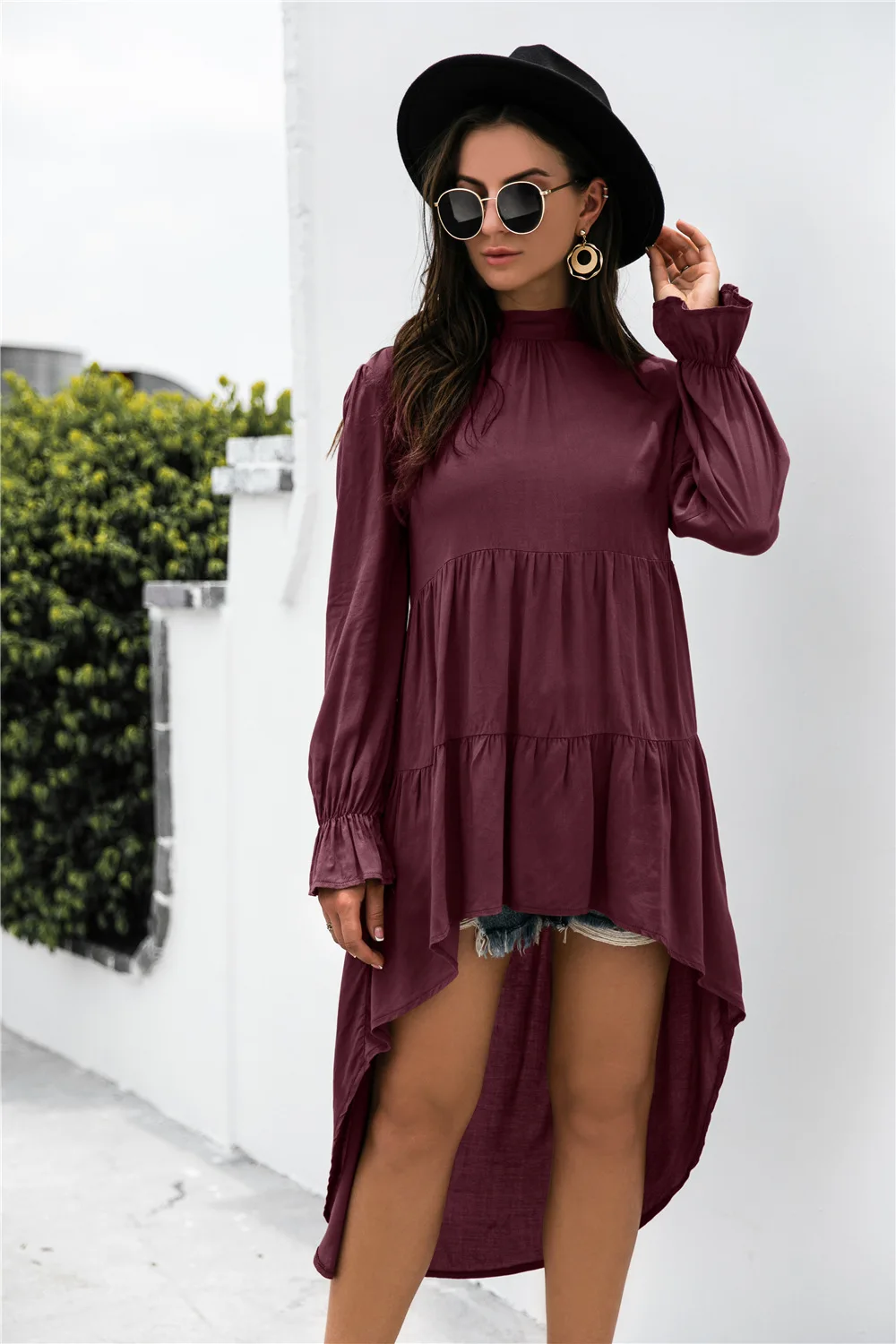 

Dress For Woman Women Spring Autumn Solid Color Patchwork Bandage O-Neck Long Sleeve Slim Dresses