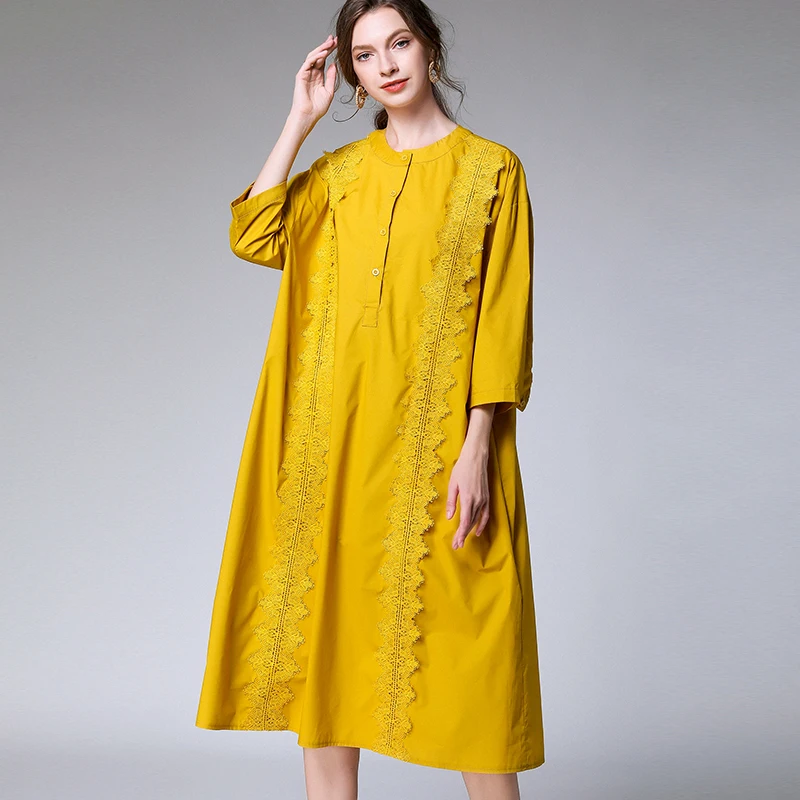 Женское Хлопковое платье с цветочной вышивкой повседневные свободные