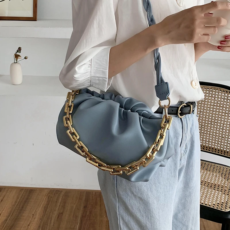 

New Luxury Design Cloud Armpit Shoulder Bag for Women Gold Chain Handbags 2021 Fashion Totes Pouch Clutches Female Purses