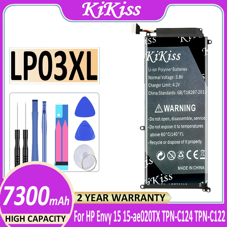 

7300mAh KiKiss LP03XL Laptop Battery For HP Envy 15 15-ae020TX TPN-C124 TPN-C122 807417-005 HSTNN-DB7C DB6C Batterij + Track NO