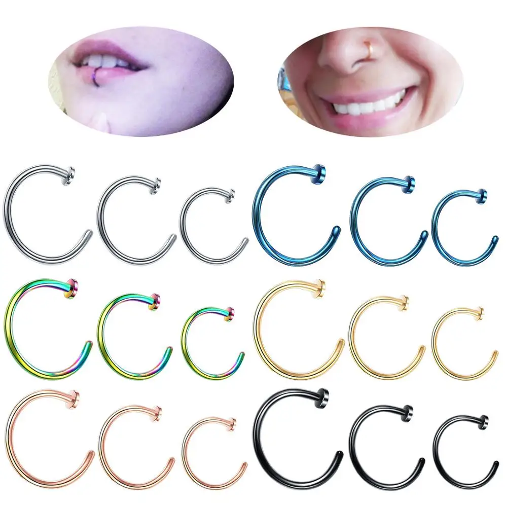

2pcs Nose Ring Nose Hoop Fake Nose Ring Piercing Stainless Surgical Steel Septum Piercing Jewellery