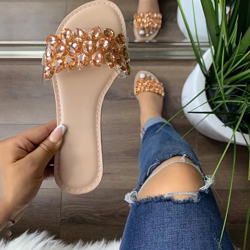 

Glitter Slippers Women Summer Sandals 2020 Fashion Bling Female Candy Color Flip Flops Beach Diamond Flat Shoes Outdoor Sandals