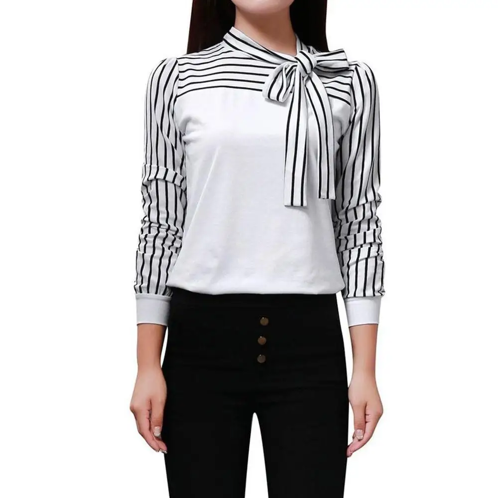 Женская футболка FINEJO повседневная осенне-Весенняя с длинным рукавом в полоску