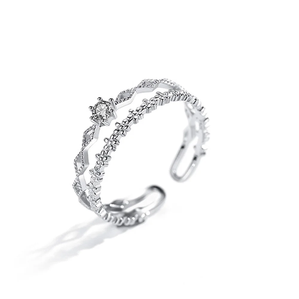 

Bohemian Vintage 925 Sterling Silver Zircon Layer Chain Rings for Women Wedding Jewelry Adjustable Rings 2021
