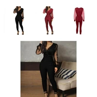 jumpsuit solid color sexy sequined shiny net yarn jumpsuit women overalls for club