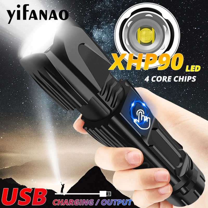 Сверхмощный XHP90 светодиодный светильник-вспышка Xlamp XHP70.2 Тактический светильник-вспышка XHP50 USB фонарь с зумом для охоты 26650 безопасный молоток