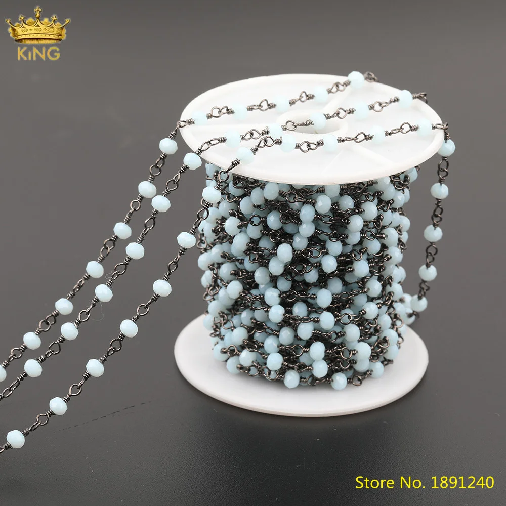 Распродажа 5 метров 3x4 мм Крошечные стеклянные четки граненые небесно голубые