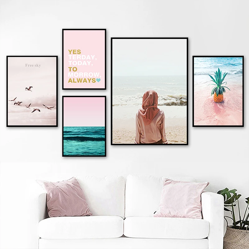 Ананас океан холст назад Чайка плакат Настенная картина с ландшафтом принт