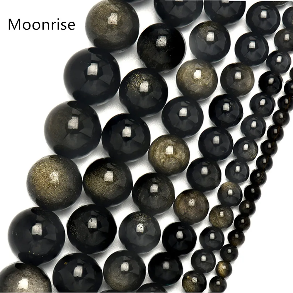 Круглые Бусины Из Натурального золотистого обсидиана 4 14 мм|Ювелирная фурнитура