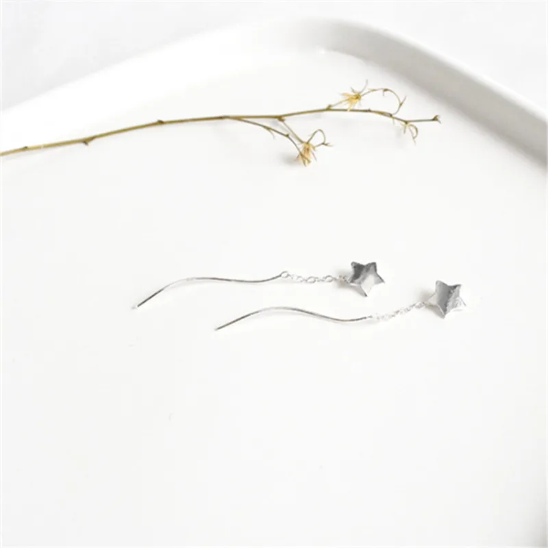 

925 Sterling Silver Fashion Simple Star Line Tassel Earrings Women Light Luxury Temperament Jewelry Accessories Friendship Gift