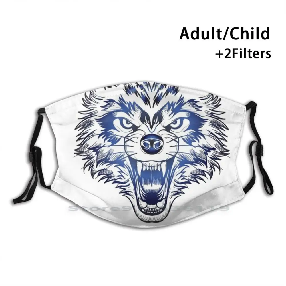 

Wolf Face Mouth Reusable Mouth Face Mask With Filters Kids Wolf Animal Face Furry Dog Nature Wild Wildlife Wolves Canine Funny