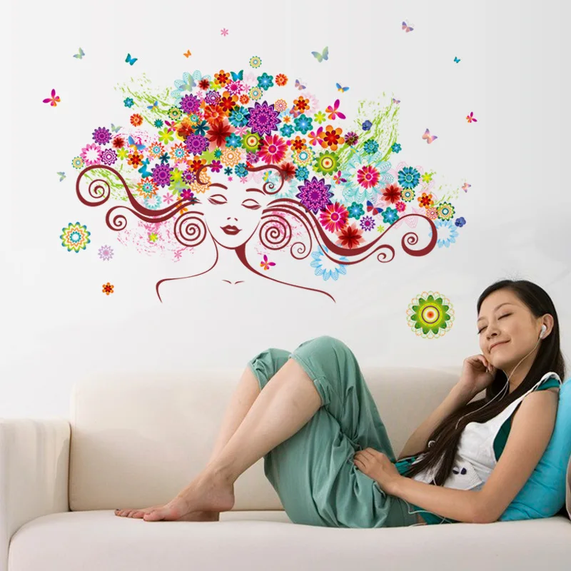 

Woman Flower Bedroom Living Room CHILDREN'S Room Entrance TV Decorative Wall PVC Wall Decor Sticker