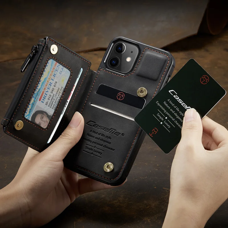 Роскошный чехол бумажник с откидной крышкой для IPhone 11 12 Pro Max 7 8 Plus кожаный