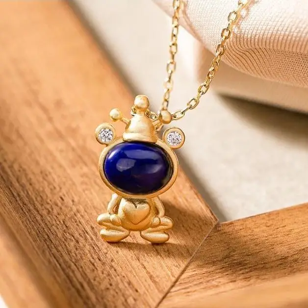 

Lapis Lazuli Necklace for Women Niche Design S925 Sterling Silver Temperament Entry Lux Cute Super Cute FROGPRINCE Clavicle Chai