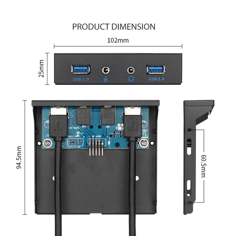 USB 3 0 2 порта 5 дюйма концентратор HD выход Передняя панель металлический микрофон