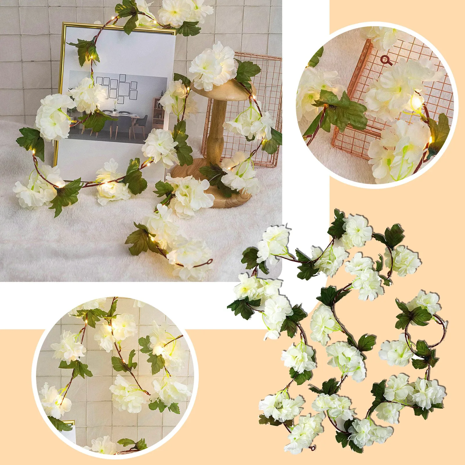 2021 Новая медная проволочная искусственная цветочная ротанговая световая гирлянда для садового декора в помещении и на открытом воздухе.