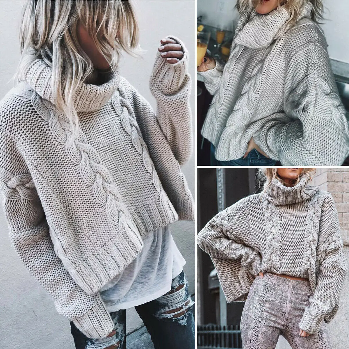 Newest Arrivals Women Ladies Casual Fashion Turtleneck Knitted Sweater Winter Warm Chunky Baggy Pullover Jumper Outfits | Женская одежда